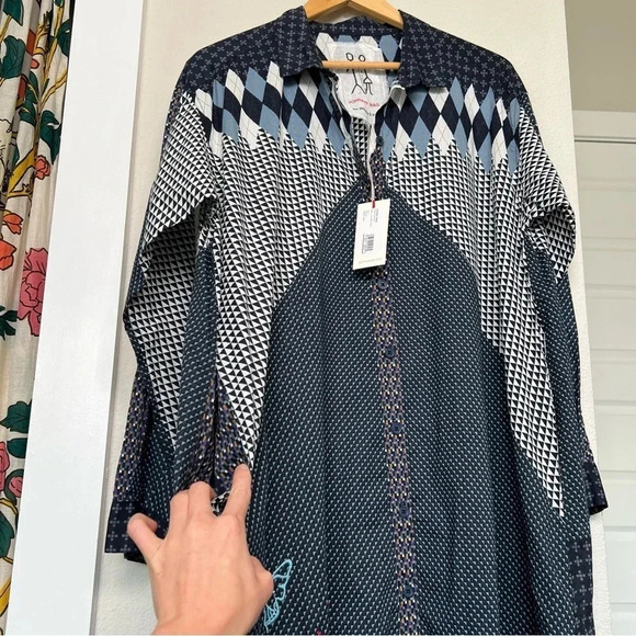 NWT Johnny Was Neelu Voile Shirt Dress Button Front Blue Embroidered Small - Picture 6 of 7
